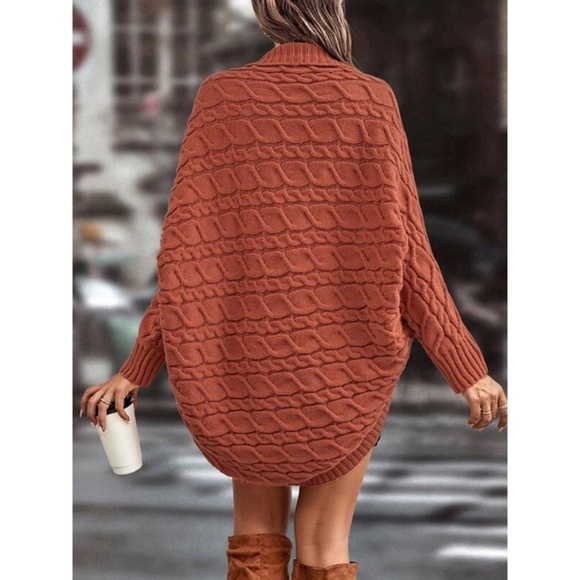 SOLD OUT Burnt Orange Cable Cocoon Collared Knit Cardigan Open Wrap Casual - Picture 2 of 3